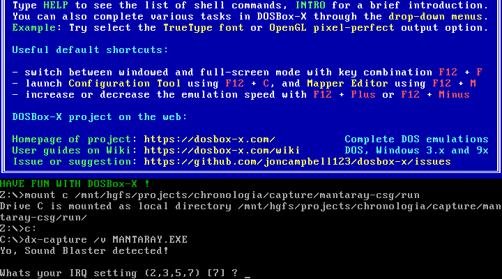 Mantaray DOSBox-X Sound Blaster IRQ prompt