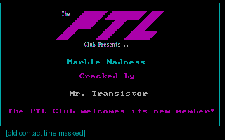 Marble Madness Cracktro masked binary-decoded CGA title page