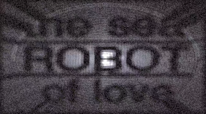 Sea Robot of Love runtime frame at 00:09.000 showing the noisy gray title image