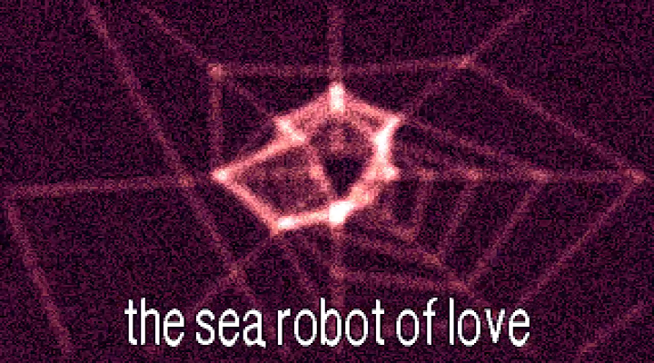 Sea Robot of Love runtime frame at 02:15.000 showing the title text over the magenta mesh