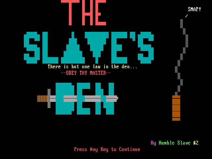 Slave Den BBS 4 large CP437 Slave Den title from a direct silent DOSBox-X run